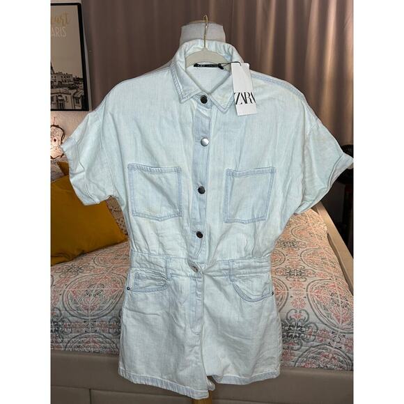 Nwt- Zara-Denim Romper-medium - Picture 5 of 8